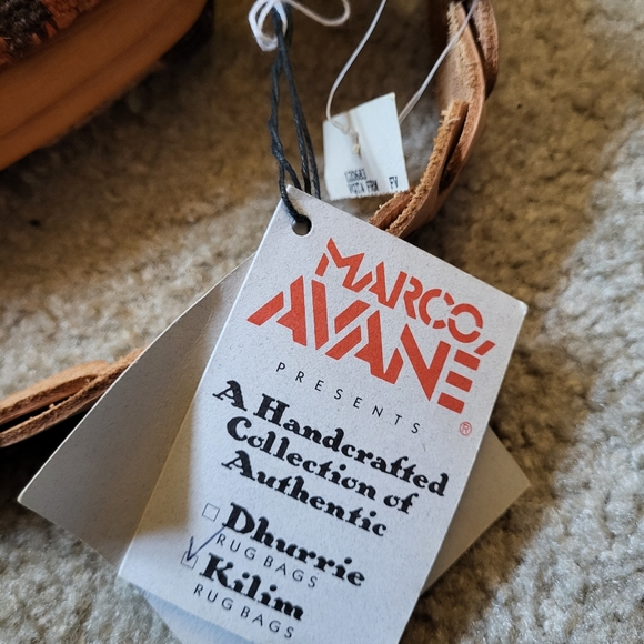 NWT kilim hand woven rug bag genuine vegetable leather made in USA - Picture 7 of 13